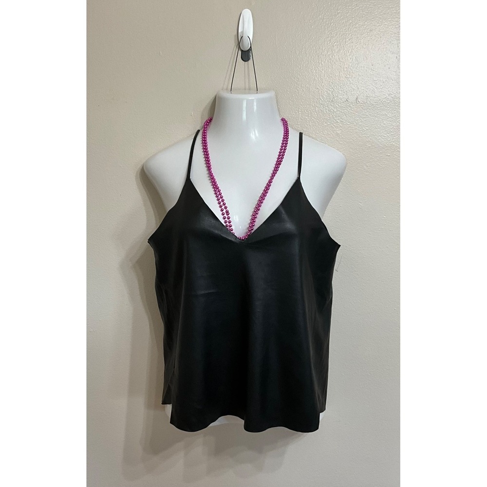 FLAWED - Regan Woven Faux‎ Leather Deep V Tank Top - Size Medium